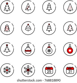 line vector icon set - christmas tree vector, ball, snowflake, 25 dec calendar, 31