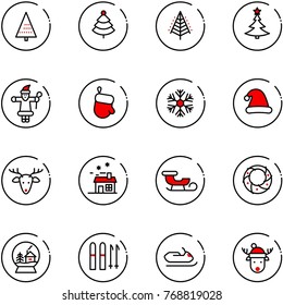 line vector icon set - christmas tree vector, santa claus, glove, snowflake, hat, deer, house, sleigh, wreath, snowball, ski, snowmobile