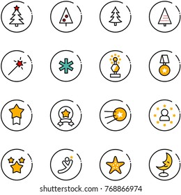 line vector icon set - christmas tree vector, Magic wand, ambulance star, award, medal, first satellite, man, stars, flying, starfish, moon lamp