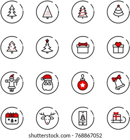 line vector icon set - christmas tree vector, gift, santa claus, ball, bell, calendar, deer, mobile, sleigh