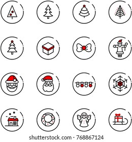 line vector icon set - christmas tree vector, gift, bow, santa claus, garland, snowflake, house, wreath, angel, sleigh