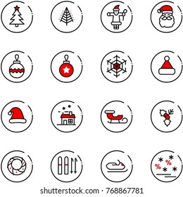 line vector icon set - christmas tree vector, santa claus, ball, snowflake, hat, house, sleigh, holly, wreath, ski, snowmobile, sale