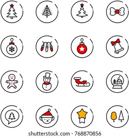 line vector icon set - christmas tree vector, bow, ball, garland, bell, cake man, snowman, sleigh, snowball house, merry message, elf, star medal, forest