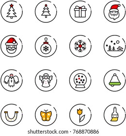 line vector icon set - christmas tree vector, gift, santa claus, ball, snowflake, landscape, angel, snowball, bell, luck, butterfly, tulip, brush