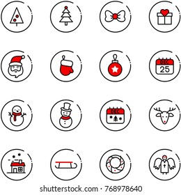 line vector icon set - christmas tree vector, bow, gift, santa claus, glove, ball, 25 dec calendar, snowman, deer, house, sleigh, wreath, angel