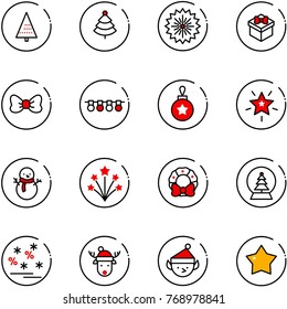 line vector icon set - christmas tree vector, firework, gift, bow, garland, ball, star, snowman, wreath, snowball, sale, deer hat, elf, medal