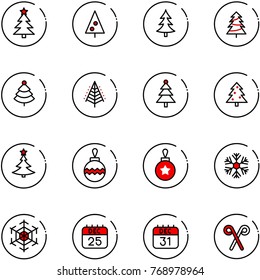line vector icon set - christmas tree vector, ball, snowflake, 25 dec calendar, 31, santa stick