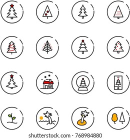 line vector icon set - christmas tree vector, house, snowball, mobile, sproute, palm, forest