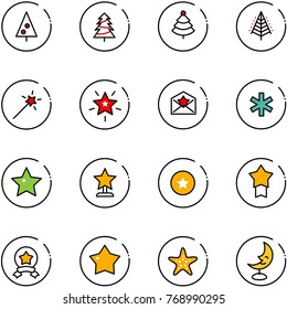 line vector icon set - christmas tree vector, Magic wand, star, letter, ambulance, award, medal, starfish, moon lamp