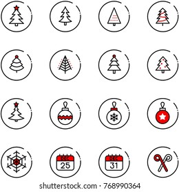 line vector icon set - christmas tree vector, ball, snowflake, 25 dec calendar, 31, santa stick