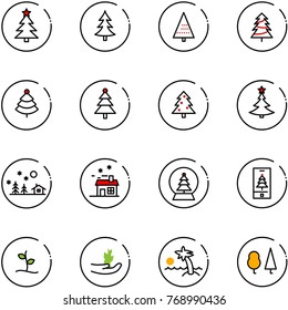 line vector icon set - christmas tree vector, landscape, house, snowball, mobile, sproute, hand, palm, forest