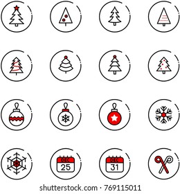 line vector icon set - christmas tree vector, ball, snowflake, 25 dec calendar, 31, santa stick