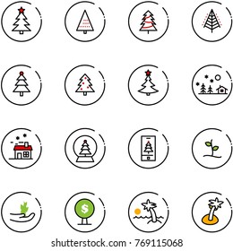 line vector icon set - christmas tree vector, landscape, house, snowball, mobile, sproute, hand, money, palm