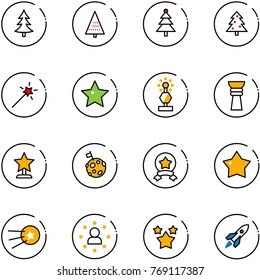 line vector icon set - christmas tree vector, Magic wand, star, award, moon flag, medal, first satellite, man, stars, rocket