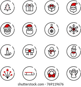 line vector icon set - christmas tree vector, gift, santa claus, ball, snowflake, candle, bow, snowman, firework, sleigh, wreath, angel