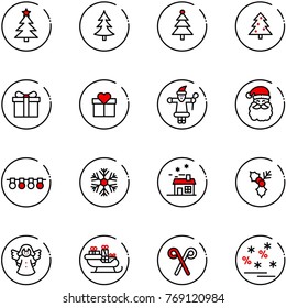 line vector icon set - christmas tree vector, gift, santa claus, garland, snowflake, house, holly, angel, sleigh, stick, sale