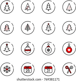 line vector icon set - christmas tree vector, ball, snowflake, 25 dec calendar, 31, santa stick
