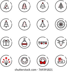 line vector icon set - christmas tree vector, firework, gift, ball, garland, deer, wreath, sleigh
