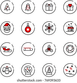 line vector icon set - christmas tree vector, gift, santa claus, ball, snowflake, house, sleigh, holly, wreath, angel, snowball, sale