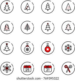 line vector icon set - christmas tree vector, ball, snowflake, 25 dec calendar, 31, santa stick