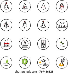 line vector icon set - christmas tree vector, landscape, house, snowball, mobile, sproute, hand, money, palm