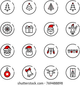 line vector icon set - christmas tree vector, firework, gift, santa claus, garland, ball, bell, deer, mobile