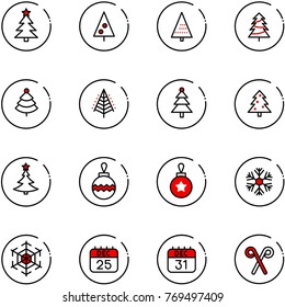 line vector icon set - christmas tree vector, ball, snowflake, 25 dec calendar, 31, santa stick