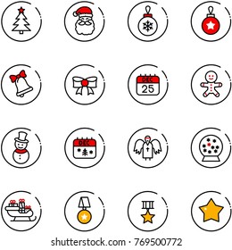 line vector icon set - christmas tree vector, santa claus, ball, bell, bow, 25 dec calendar, cake man, snowman, angel, snowball, sleigh, star medal