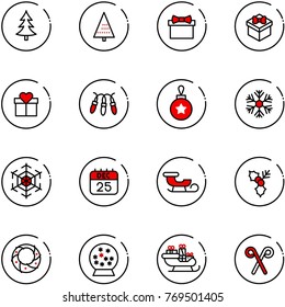 line vector icon set - christmas tree vector, gift, garland, ball, snowflake, 25 dec calendar, sleigh, holly, wreath, snowball, santa, stick
