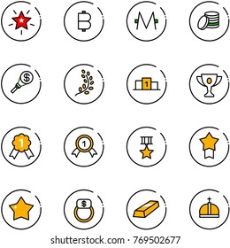 line vector icon set - christmas star vector, bitcoin, monero, coin, money torch, golden branch, pedestal, gold cup, medal, finger ring, crown