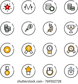 line vector icon set - christmas star vector, monero, coin, money torch, golden branch, gold cup, medal, finger ring, casting of steel