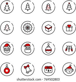line vector icon set - christmas tree vector, firework, gift, santa claus, ball, garland, bell, calendar, elf