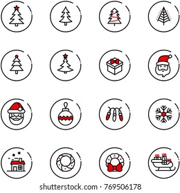 line vector icon set - christmas tree vector, gift, santa claus, ball, garland, snowflake, house, wreath, sleigh