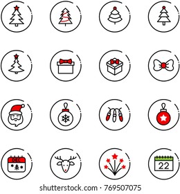 line vector icon set - christmas tree vector, gift, bow, santa claus, ball, garland, calendar, deer, firework