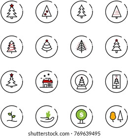 line vector icon set - christmas tree vector, house, snowball, mobile, sproute, hand, money, forest