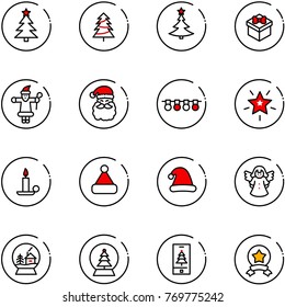 line vector icon set - christmas tree vector, gift, santa claus, garland, star, candle, hat, angel, snowball house, mobile, medal