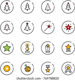 line vector icon set - christmas tree vector, Magic wand, star, award, medal, moon flag
