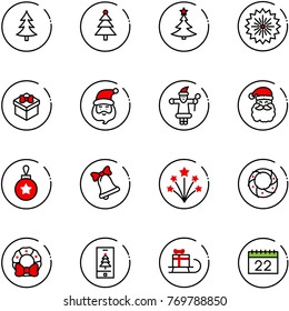 line vector icon set - christmas tree vector, firework, gift, santa claus, ball, bell, wreath, mobile, sleigh, calendar