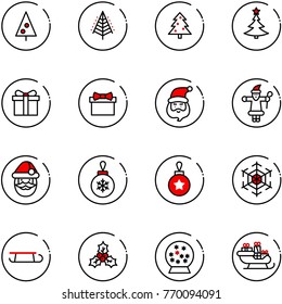 line vector icon set - christmas tree vector, gift, santa claus, ball, snowflake, sleigh, holly, snowball