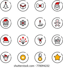 line vector icon set - christmas tree vector, gift, bow, santa claus, snowflake, candle, cake man, hat, firework, holly, snowball house, deer, star medal