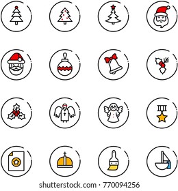 line vector icon set - christmas tree vector, santa claus, ball, bell, holly, angel, star medal, certificate, crown, brush, sailboat toy