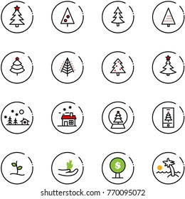 line vector icon set - christmas tree vector, landscape, house, snowball, mobile, sproute, hand, money, palm