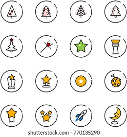 line vector icon set - christmas tree vector, Magic wand, star, award, medal, moon flag, stars, rocket, lamp