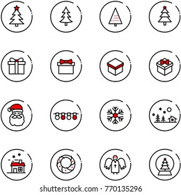 line vector icon set - christmas tree vector, gift, santa claus, garland, snowflake, landscape, house, wreath, angel, snowball