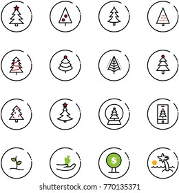 line vector icon set - christmas tree vector, snowball, mobile, sproute, hand, money, palm