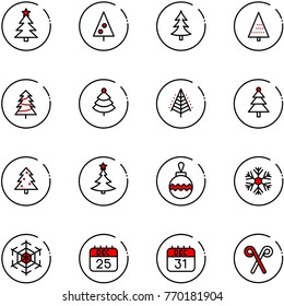 line vector icon set - christmas tree vector, ball, snowflake, 25 dec calendar, 31, santa stick