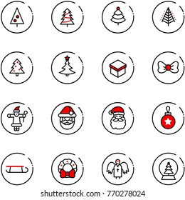 line vector icon set - christmas tree vector, gift, bow, santa claus, ball, sleigh, wreath, angel, snowball