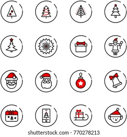 line vector icon set - christmas tree vector, firework, gift, santa claus, ball, bell, calendar, mobile, sleigh, elf