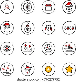 line vector icon set - christmas tree vector, firework, gift, santa claus, ball, garland, snowflake, candle, snowball, sleigh, sale, deer hat, star medal