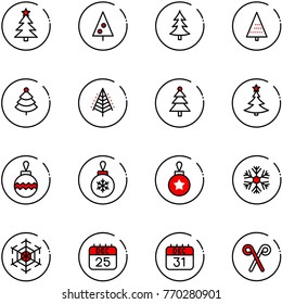 line vector icon set - christmas tree vector, ball, snowflake, 25 dec calendar, 31, santa stick
